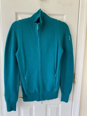 Athleta Teal Full-Zip Knit Sweater Jacket